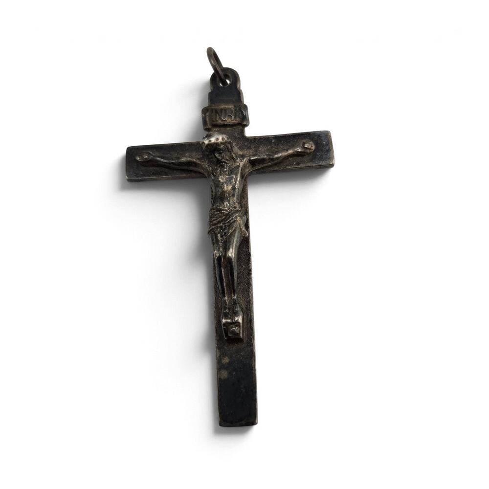 Crucifix Cross Pendant INRI Jesus Religious Devotional Metal Strong Patina